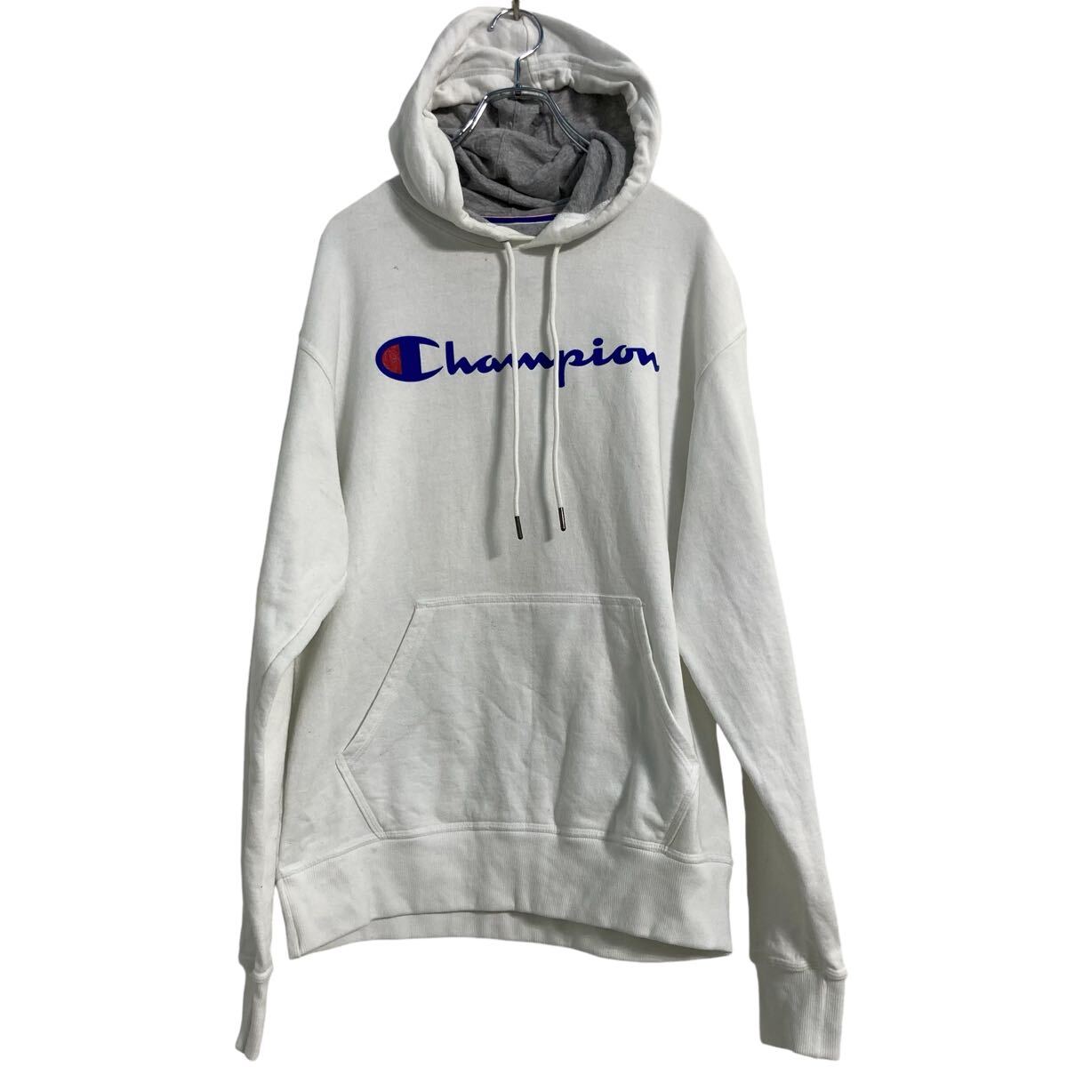 【中古】【古着】 Champion ロゴ スウェット パーカー チャンピオン M ホワイト プルオーバー ポケット 古着卸 アメリカ仕入 a610-6905(4.0)