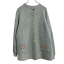 【中古】【古着】 ニット セーター カーディガン レディース M~ ライトグリーン リブ 花 刺繍 古着卸 アメリカ仕入 a610-7007