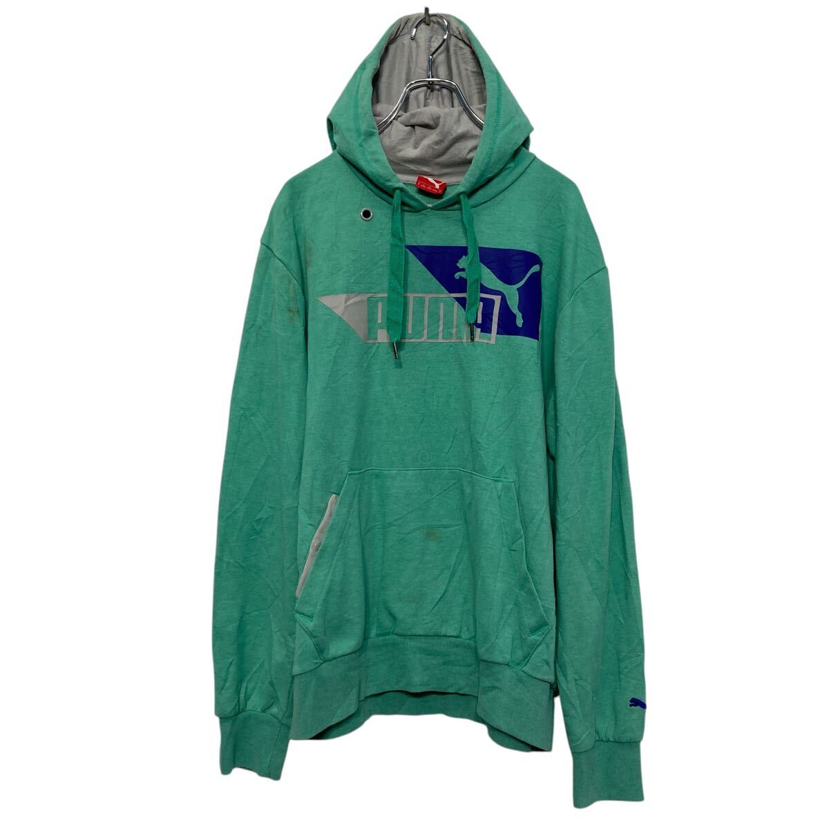 【中古】【古着】 PUMA プリント スウェット パーカー プーマ L グリーン プルオーバー 古着卸 アメリカ仕入 a610-7120