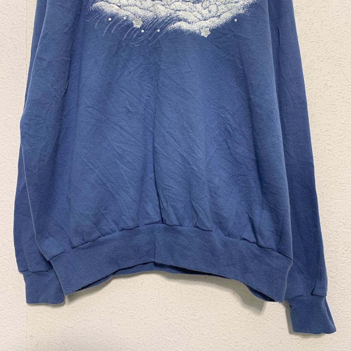 【中古】【古着】 プリント スウェット トレーナー L レディース ネイビー ホワイト プルオーバー 襟付き 雪 古着卸 アメリカ仕入 a610-7157