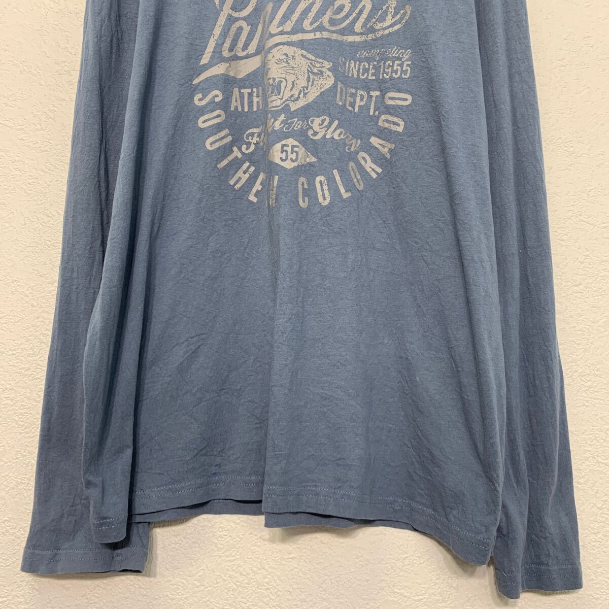 【中古】【古着】 長袖 プリント Tシャツ XL ダークブルー プルオーバー ビッグサイズ ロングTシャツ ロンT 古着卸 アメリカ仕入 a610-7293
