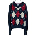 【中古】【古着】 TOMMY HILFIGER コットン ニット セーター M ネイビー レッド ホワイト アーガイル Vネック 古着卸 アメリカ仕入 a610...