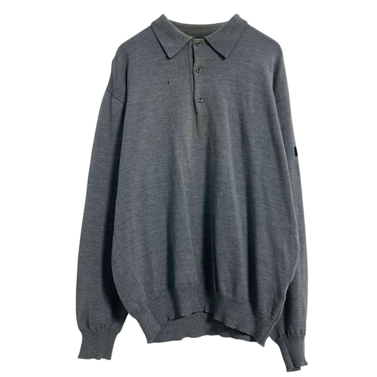 【中古】【古着】 BURBERRY ニット セーター XL〜 グレー バーバリー ポロシャツ ビッグサイズ 古着卸 アメリカ仕入 a610-7361