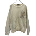 【中古】【古着】 ZADOURIAN モヘア混紡 ビジュー ニット セーター レディース XL~ オフホワイト 花 古着卸 アメリカ仕入 a610-7379