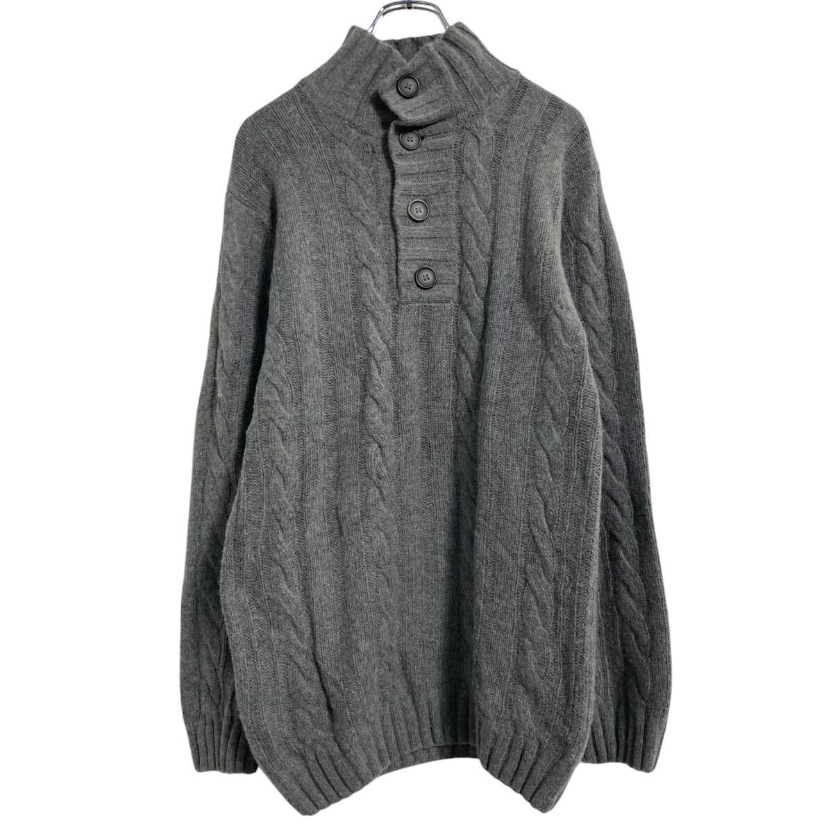【中古】【古着】 AT COMPANY ウール混 ニット セーター M グレー ハーフボタン ケーブル 古着卸 アメリカ仕入 a610-7435
