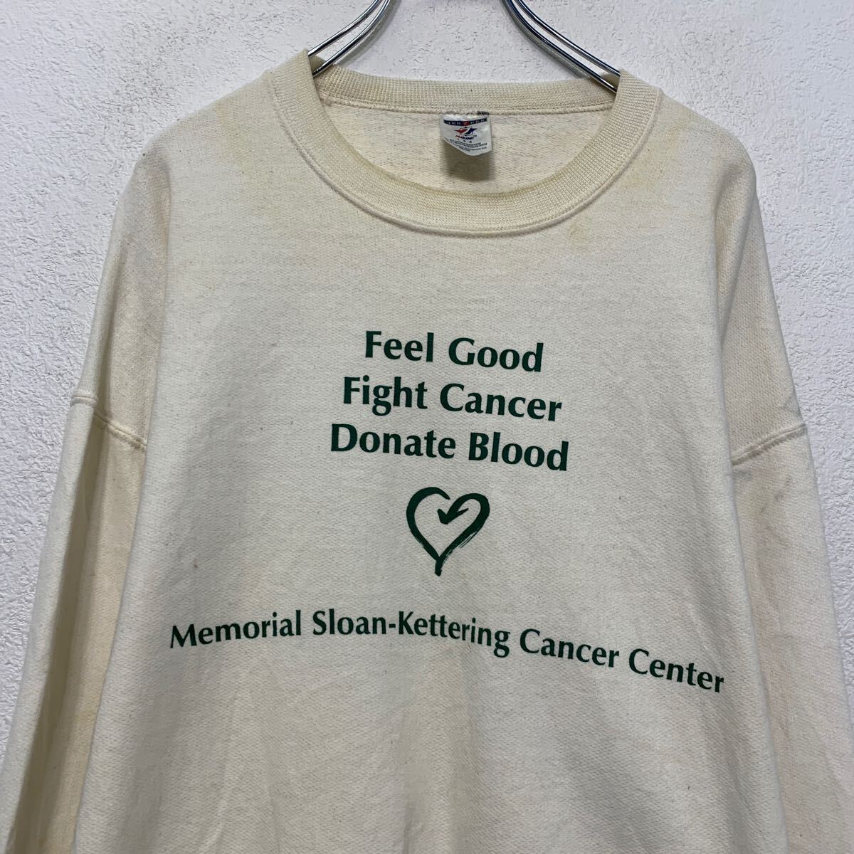 【中古】【古着】 JERZEES プリント スウェット トレーナー ジャージーズ L ホワイト グリーン プルオーバー 古着卸 アメリカ仕入 a610-7463