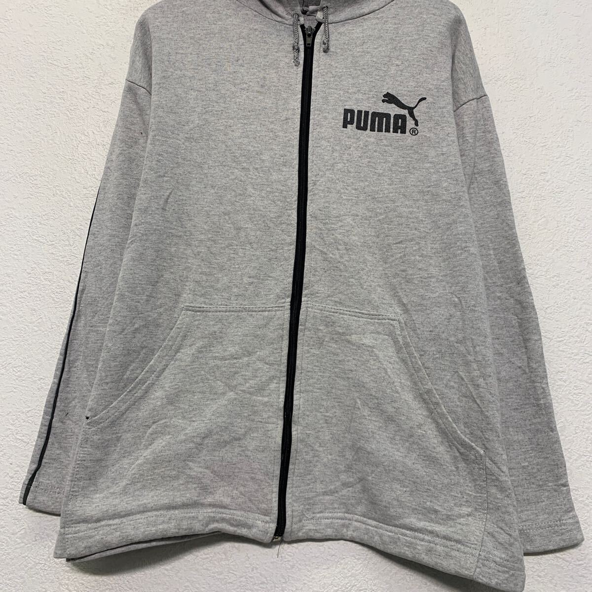 【中古】【古着】 PUMA ロゴ スウェット パーカー プーマ S グレー ブラック フルジップ ポケット付き 古着卸 アメリカ仕入 a610-7466