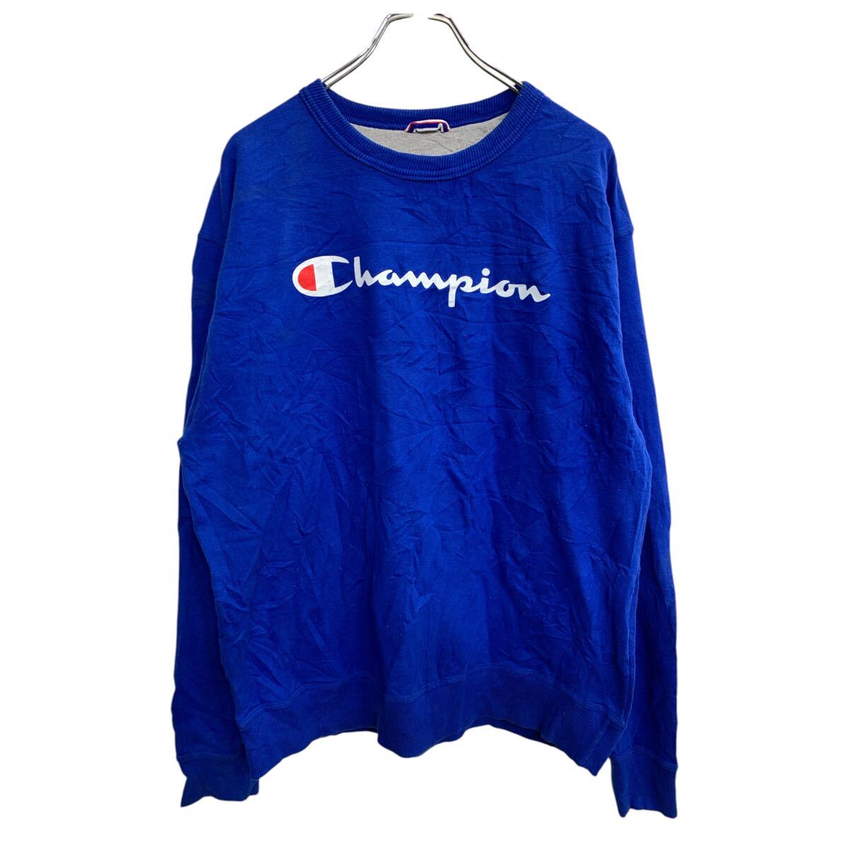 【中古】【古着】 Champion プリントスウェット トレーナー Lサイズ チャンピオン ブルー 古着卸 アメリカ仕入 t2410-3279