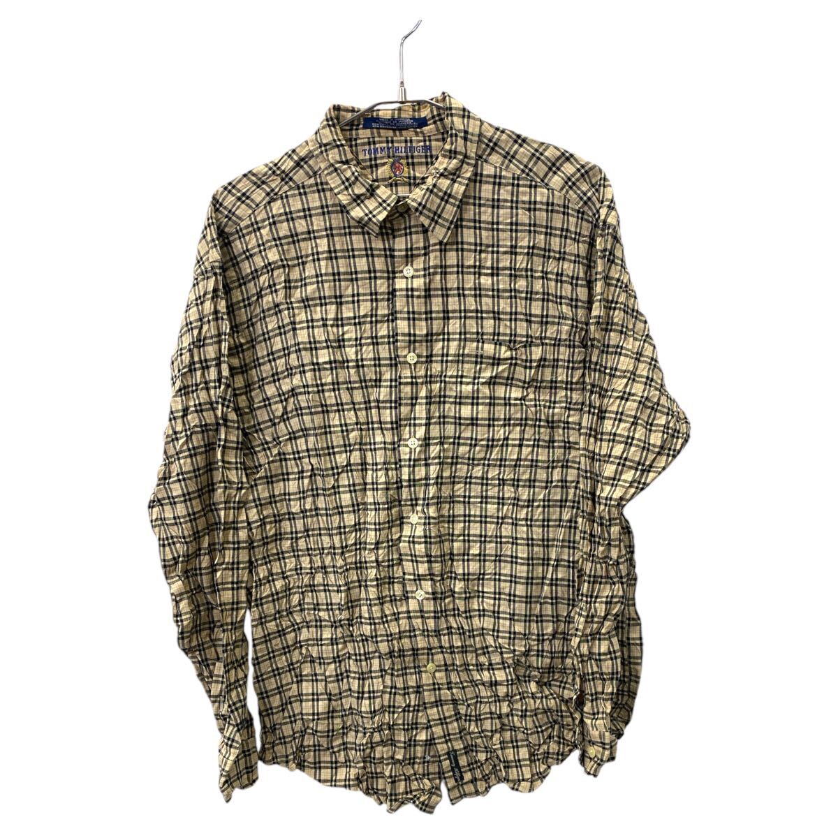 【中古】【古着】 TOMMY HILFIGER 長袖 チェックシャツ Lサイズ トミーヒルフィガー ベージュ系 チェック 古着卸 アメリカ仕入 t2410-3314