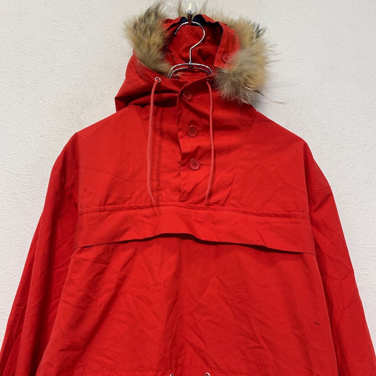 【中古】【古着】 ジャケット S 程 レッド ハーフボタン フード付き ファー 切替 ポケット付き アノラックパーカー 古着卸 アメリカ仕入 a610-7474