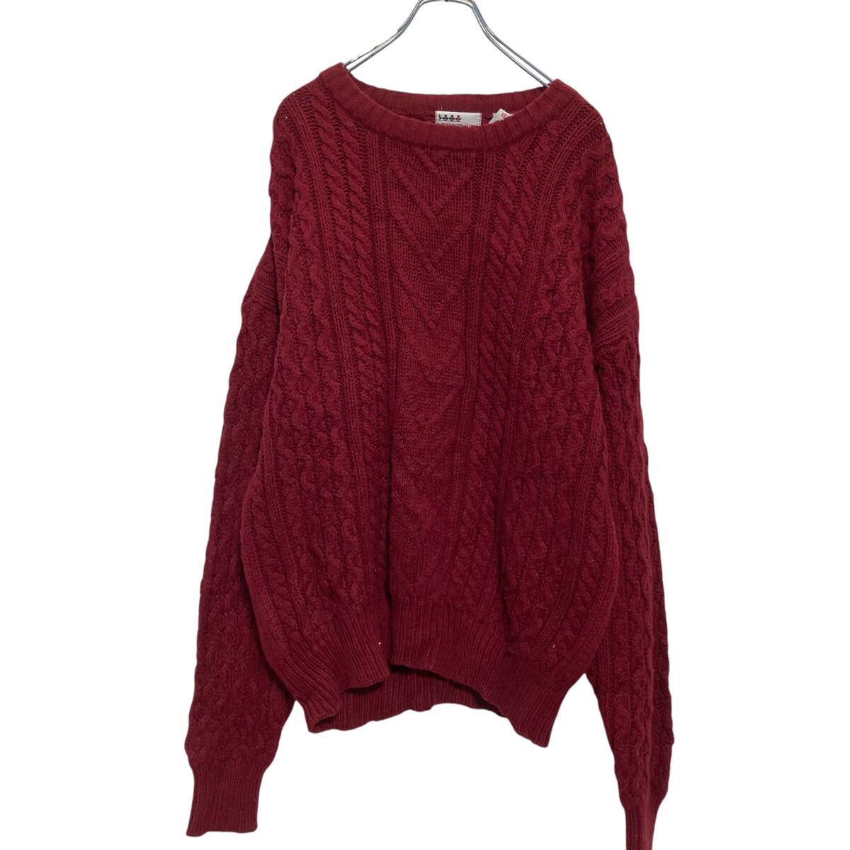 【中古】【古着】 BOULEVARD CLUB アクリル ウール混紡 ニット セーター L バーガンディ ケーブル編み 古着卸 アメリカ仕入 a610-7557