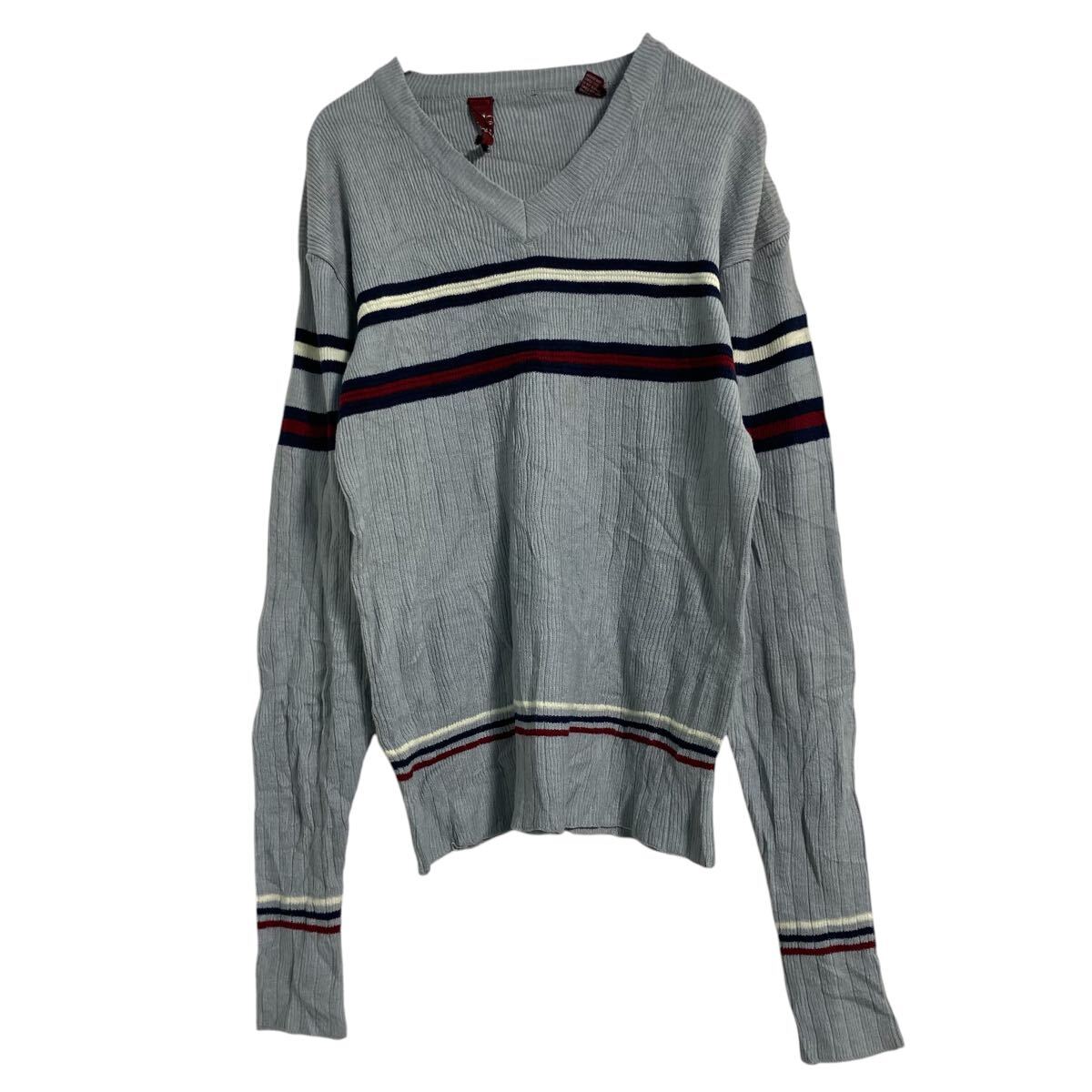 【中古】【古着】 Madrigal アクリル ニット セーター XL グレー ブラック ホワイト Vネック 古着卸 アメリカ仕入 a610-7561