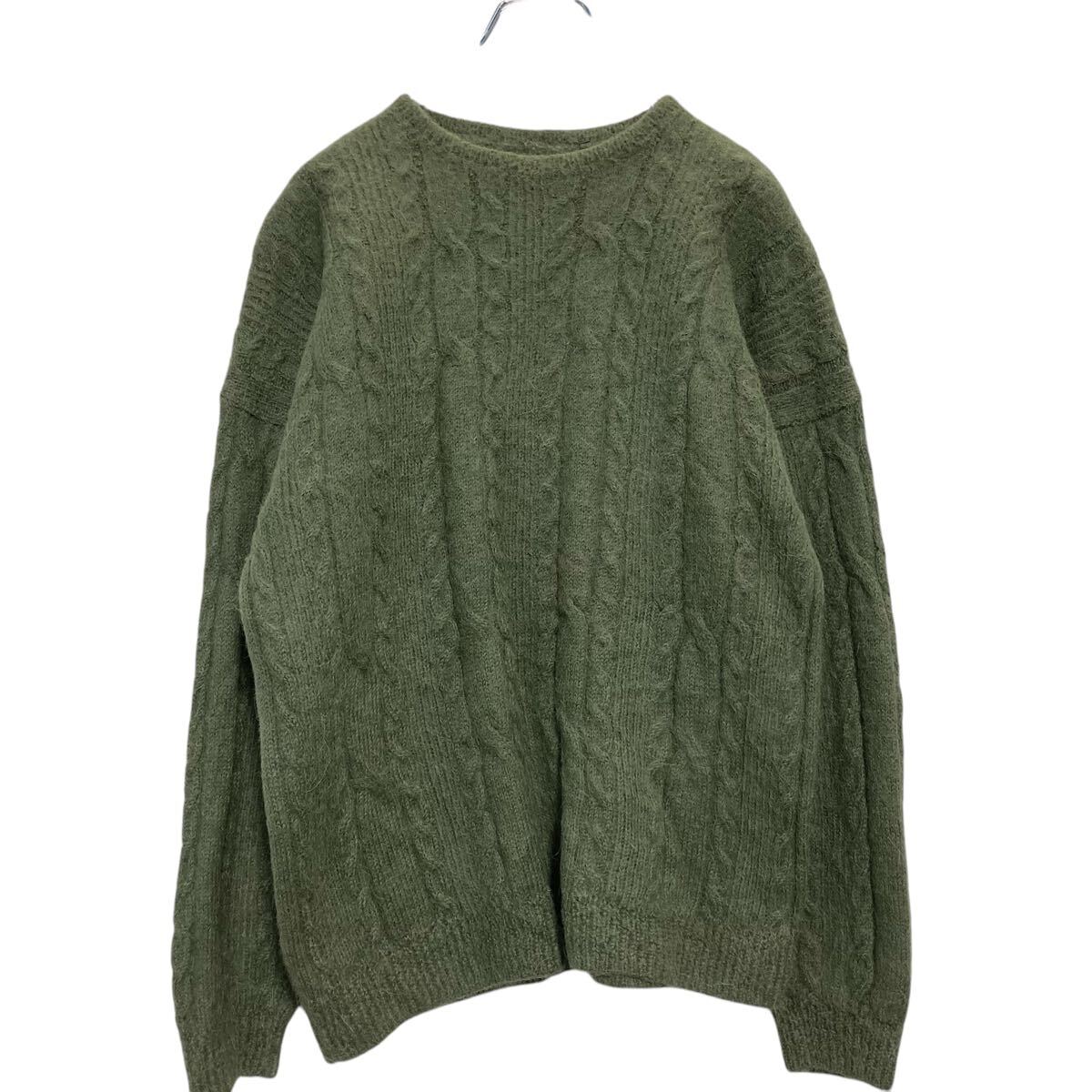 【中古】【古着】 ケーブルニット セーター L～ オリーブ ハンドメイド 古着卸 アメリカ仕入 a610-7567
