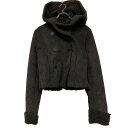 【中古】【古着】 ジャケット L レディース ボタン フード付き ボア 切替 スエード ポケット付き 古着卸 アメリカ仕入 a610-7586