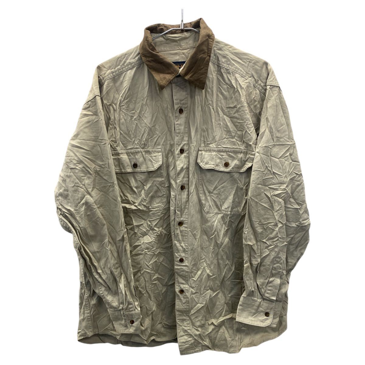 【中古】【古着】 WOOLRITCH ワークシャツ 2XLサイズ相当 ウールリッチ ベージュ ビッグサイズ 古着卸 アメリカ仕入 t2410-3359