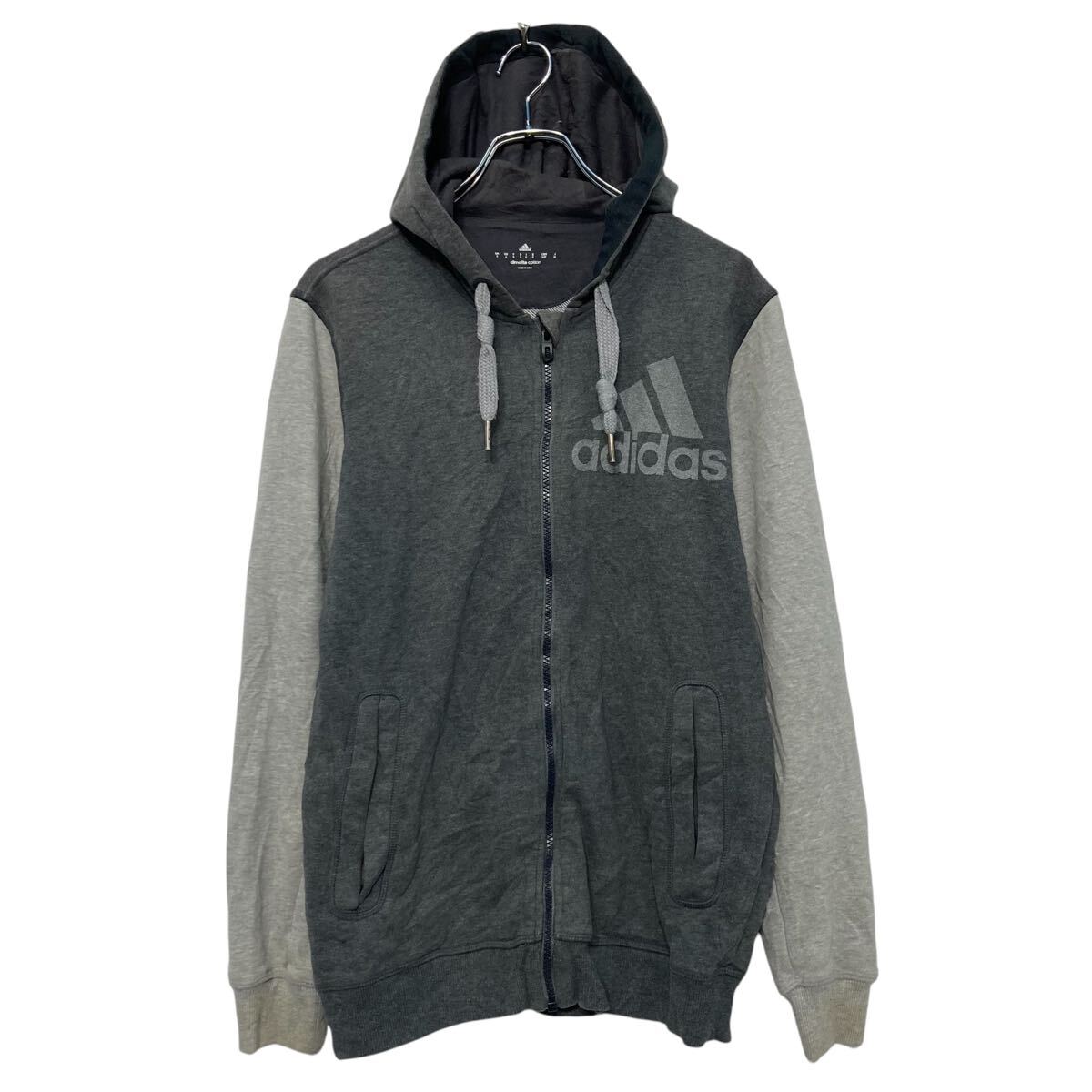 【中古】【古着】 adidas ロゴスウェット パーカー S グレー フルジップ プリント アディダス 古着卸 ..