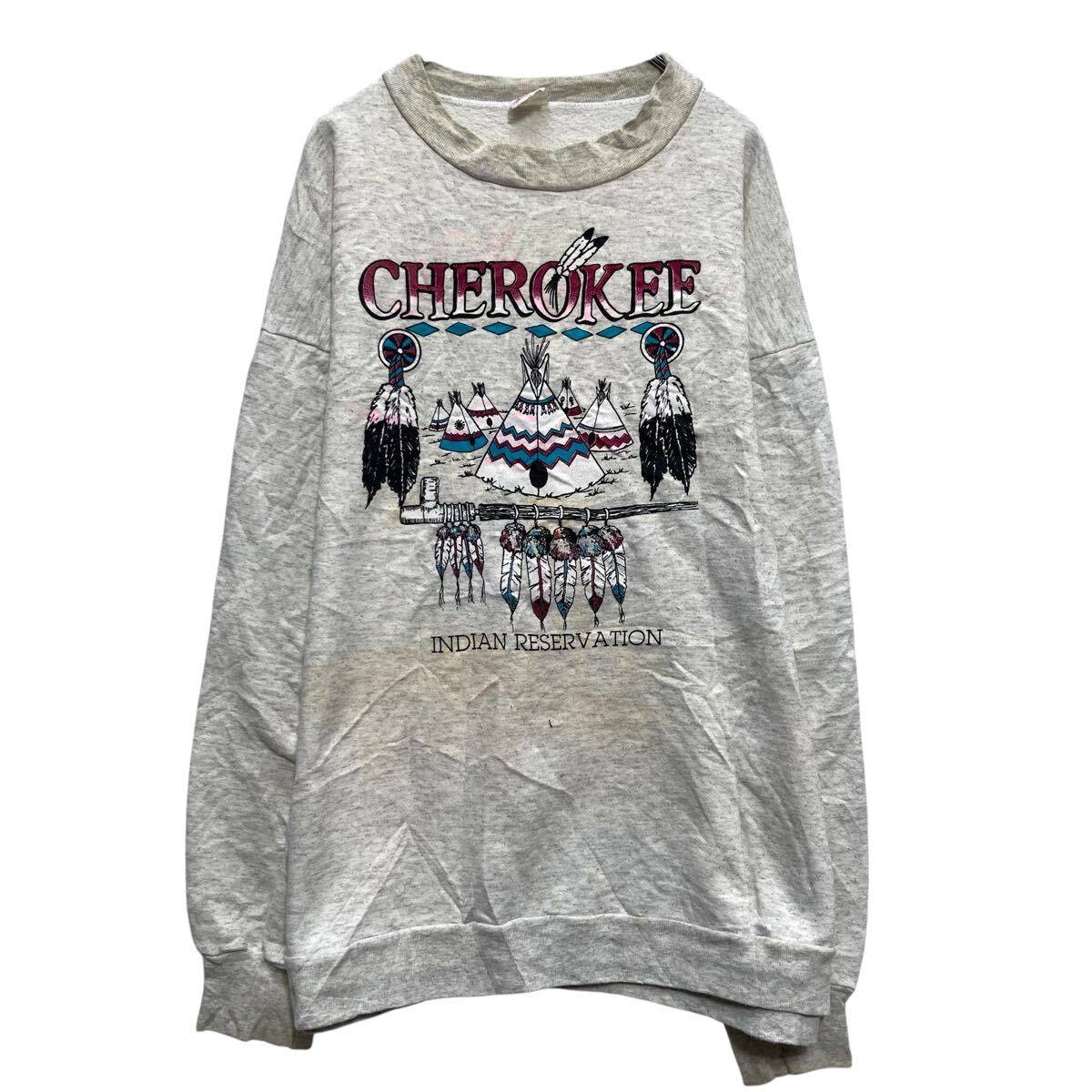 【中古】【古着】 AMERICANSPORTSWEAR プリントスウェット トレーナー XL ホワイト ビッグサイズ インディアン 古着卸 アメリカ仕入 a610-7710