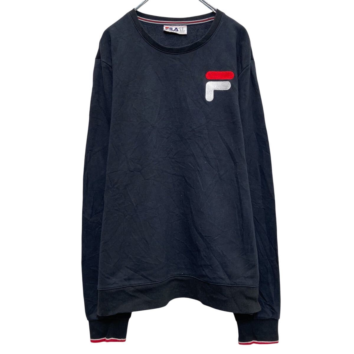 【中古】【古着】 FILA ロゴスウェット トレーナー フィラ XL ブラック ビッグサイズ プルオーバー 古着卸 アメリカ仕入 a610-7717