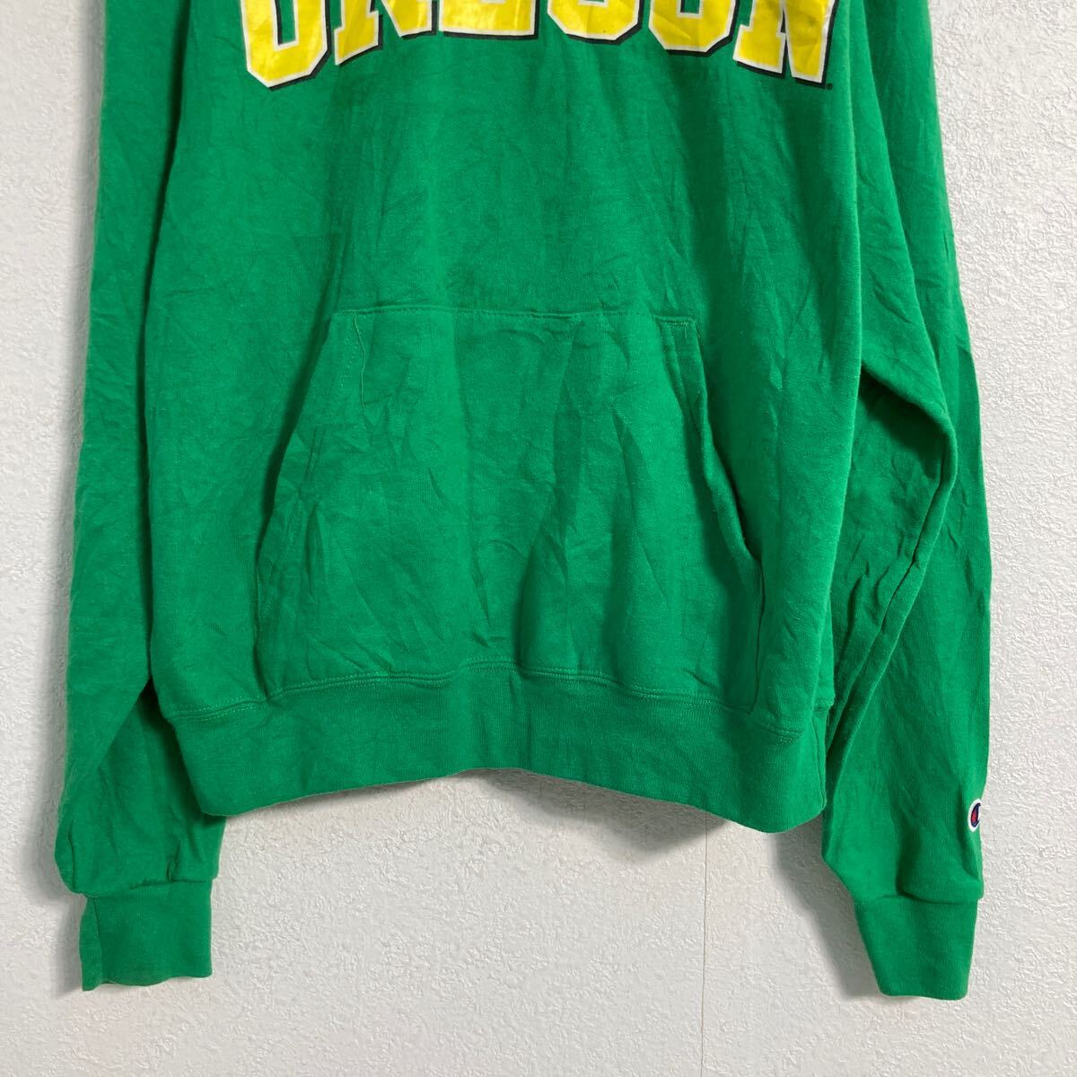 【中古】【古着】 Champion プリントスウェット パーカー チャンピオン S グリーン 裏起毛 プルオーバー カジュアル 古着卸 アメリカ仕入 a610-7784