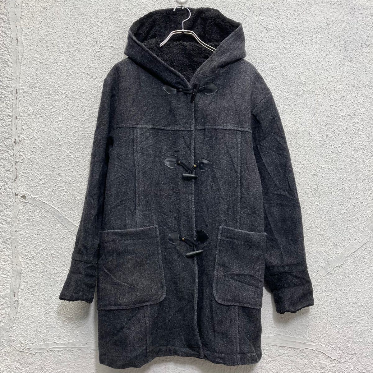 【中古】【古着】 twik ピーコート レディース L~ ダークグレー 防寒 裏起毛 フード 古着卸 アメリカ仕入 a610-8081