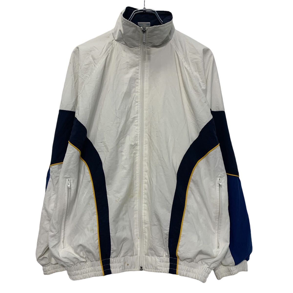 【中古】【古着】 ナイロンジャケット S ホワイト ブラック ブルー ジップアップ ラグラン ポケット付き 古着卸 アメリカ仕入 a610-8105