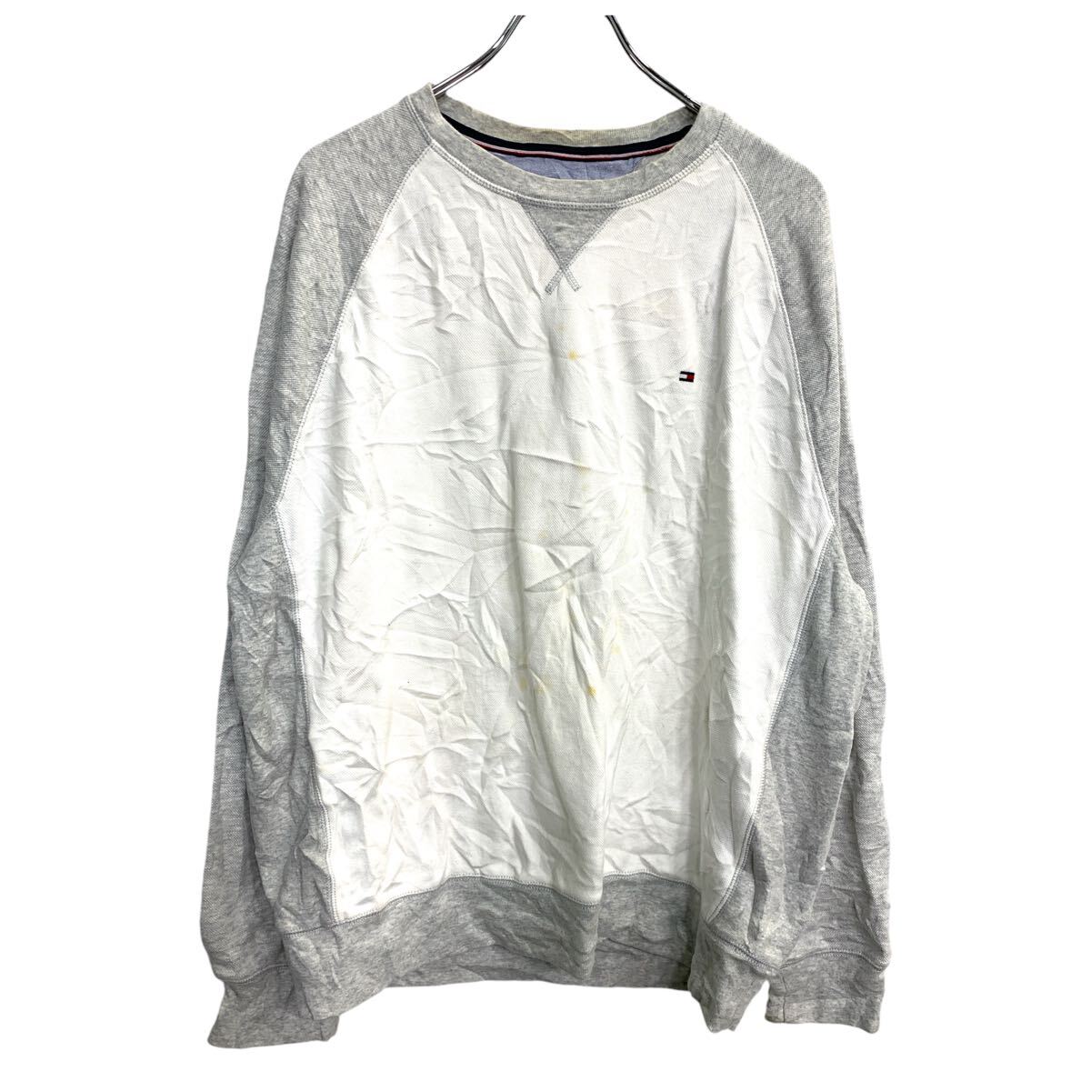 【中古】【古着】 TOMMY HILFIGER スウェット トレーナー XLサイズ トミーヒルフィガー ホワイト グレー 古着卸 アメリカ仕入 t2410-3507(4)