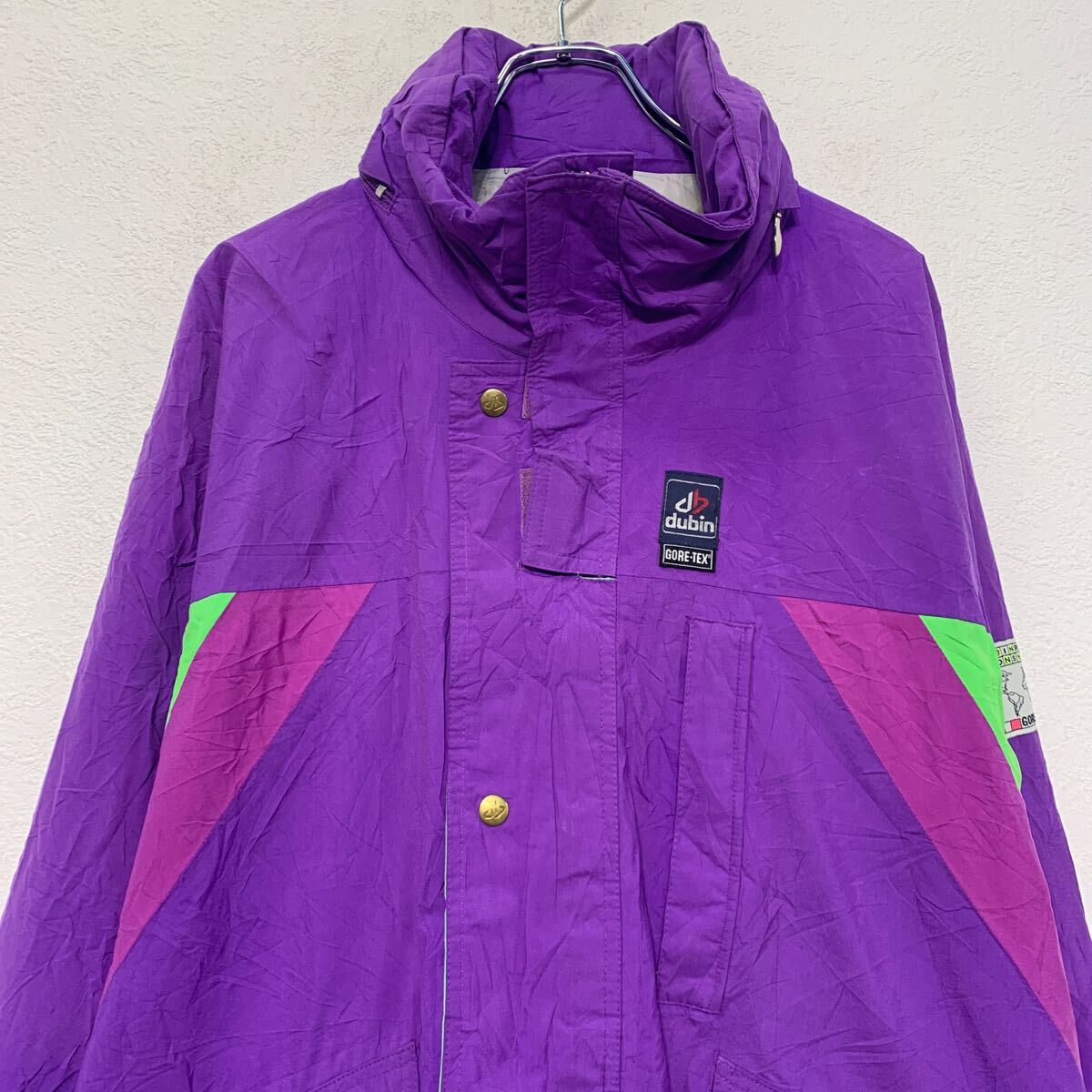 【中古】【古着】 ジャケット XL 程 パープル ライトグリーン ジップアップ スナップボタン ラグラン ポケット付き 古着卸 アメリカ仕入 a611-5016