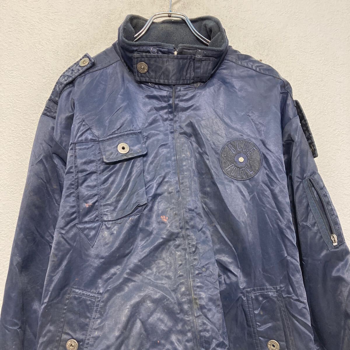 【中古】【古着】 BLUE ROUTE ナイロンジャケット 2XL ネイビー ビッグサイズ ブルゾン フルジップ 古着卸 アメリカ仕入 a611-5218