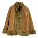 【中古】【古着】 GUISEN フェイク ムートンコート レディース XL キャメル ビッグサイズ ファー 古着卸 アメリカ仕入 a611-5316