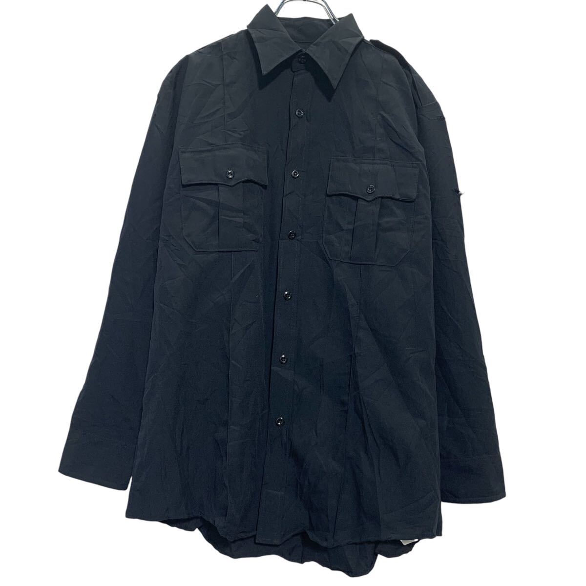  Horace Small 長袖 ワークシャツ L 程 ブラック ボタン エポレット ポケット付き 古着卸 アメリカ仕入 a611-5418