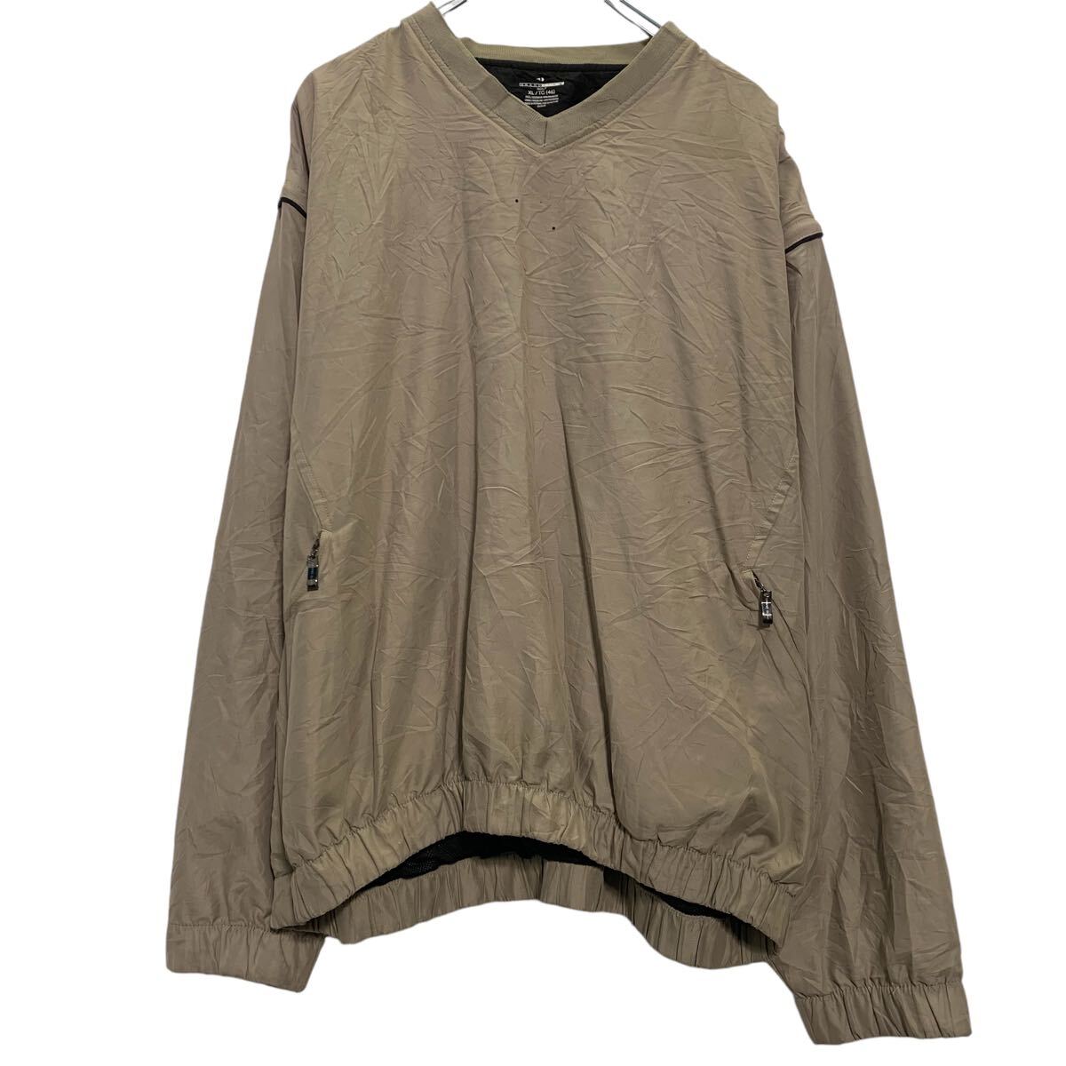 【中古】【古着】 ナイロンプルオーバー XL ベージュ Vネック ビッグサイズ ワンポイント ゴルフウェア ピステ 古着卸 アメリカ仕入 a611-5492