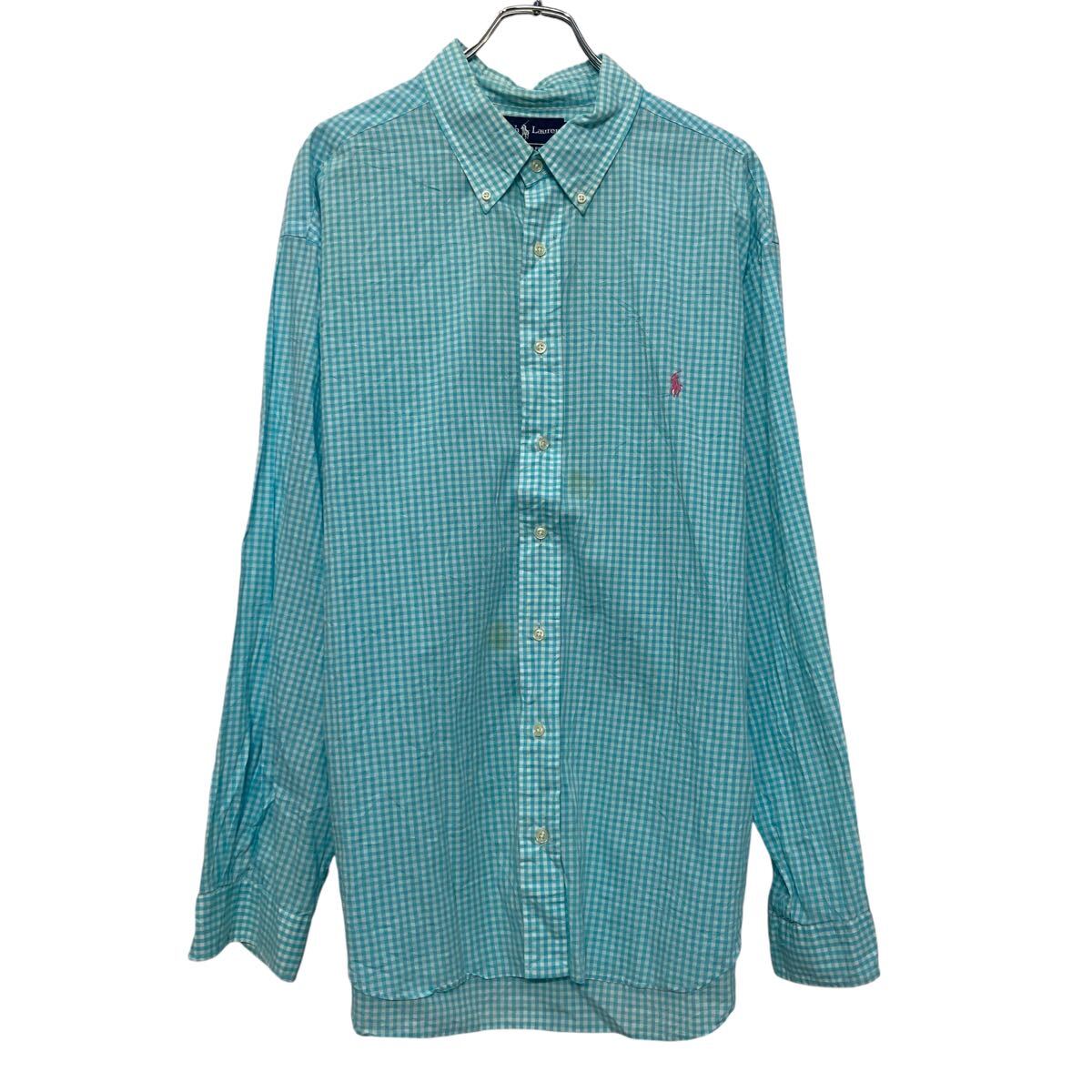 【中古】【古着】 Ralph Lauren 長袖 チェックシャツ 2XB ライトブルー ビッグサイズ ラルフローレン ボタンダウン 古着卸 アメリカ仕入 a611-5521