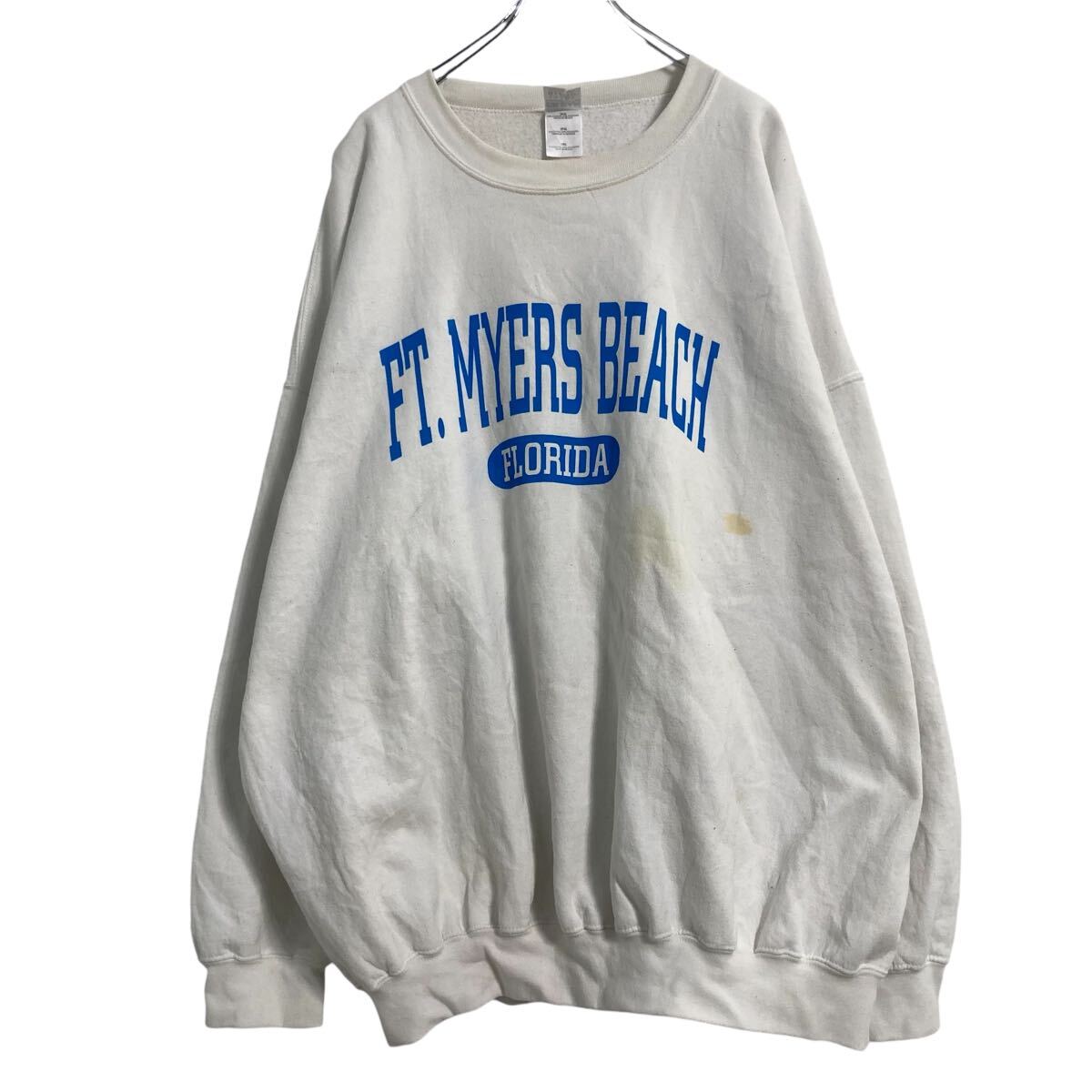 【中古】【古着】 GILDAN プリントスウェット トレーナー 3XL ホワイト ギルダン ビッグサイズ ロゴプ..