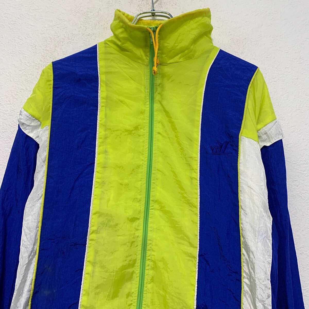 【中古】【古着】 ナイロンジャケット M ブルー イエロー ホワイト ジップアップ ワンポイント ロゴ アウター 薄手 古着卸 アメリカ仕入 a611-5715