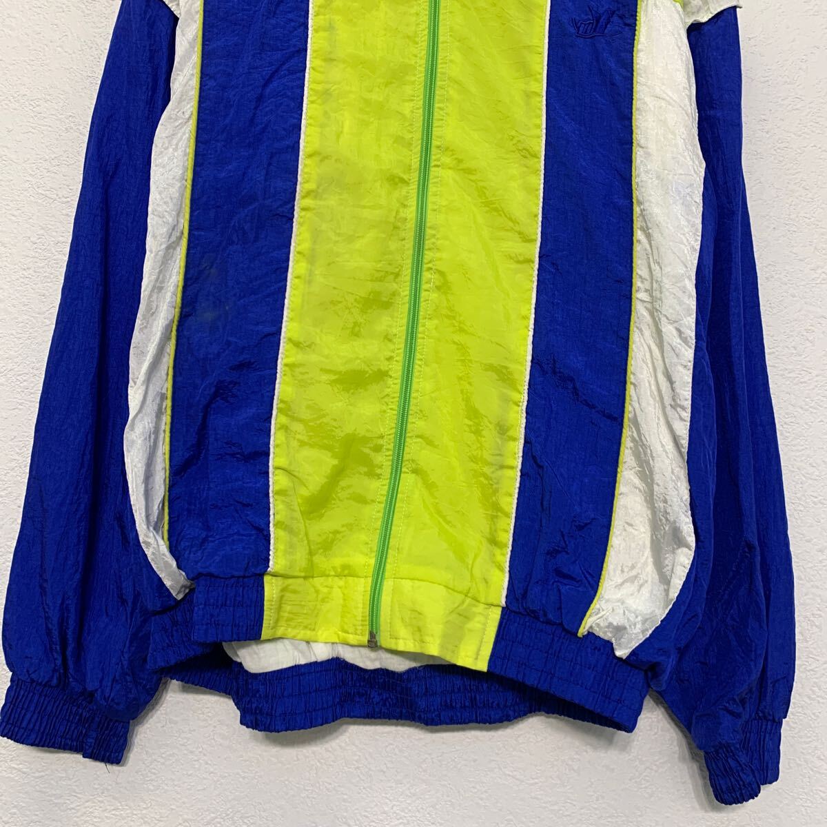 【中古】【古着】 ナイロンジャケット M ブルー イエロー ホワイト ジップアップ ワンポイント ロゴ アウター 薄手 古着卸 アメリカ仕入 a611-5715