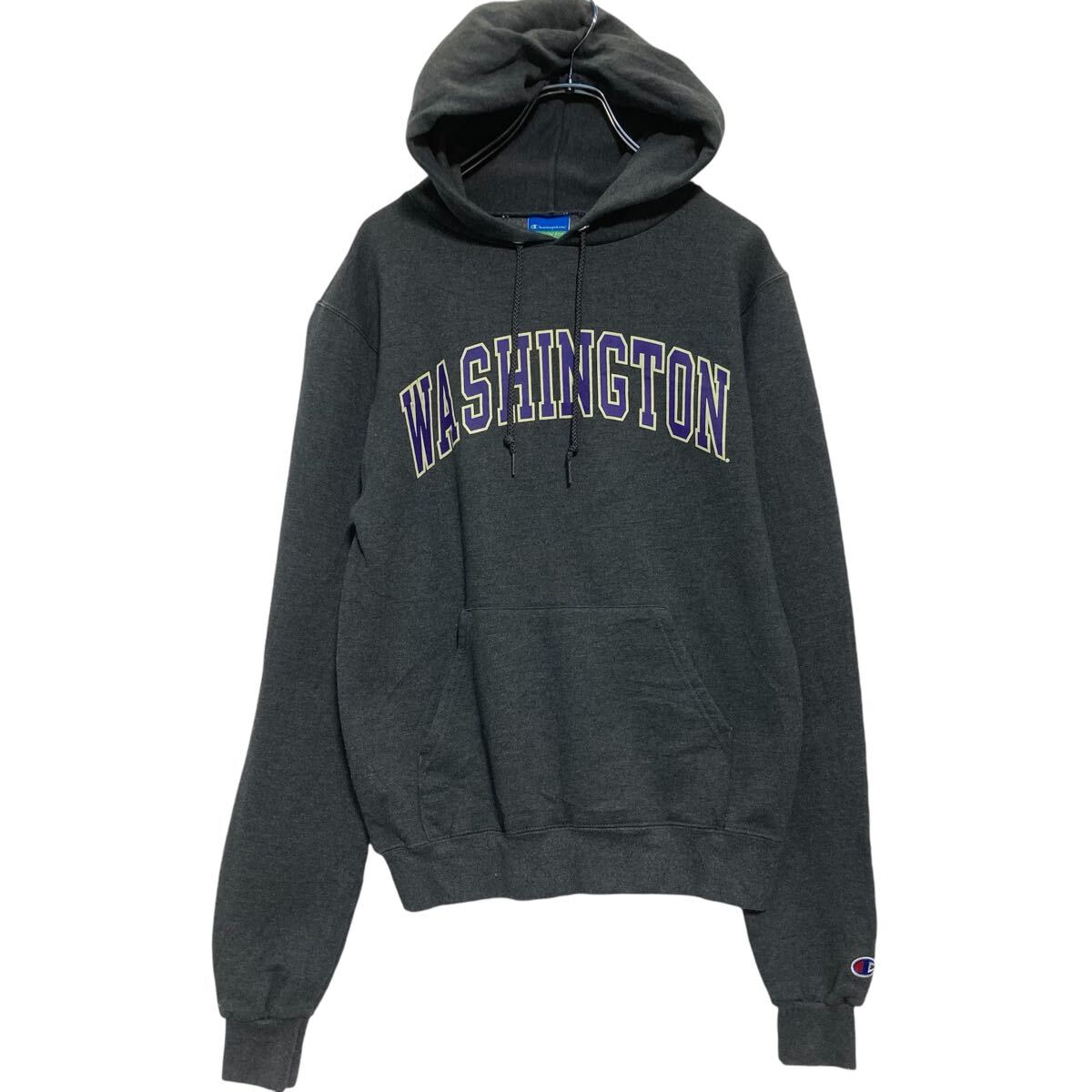 【中古】【古着】 Champion プリントスウェット パーカー XS ダークグレー チャンピオン プルオーバー 裏起毛 古着卸 アメリカ仕入 a611-5734