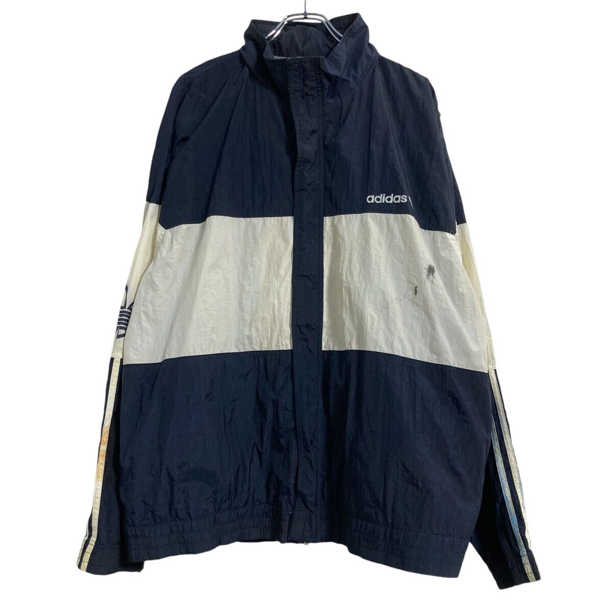 【中古】【古着】 adidas ナイロンジャケット 2XL ネイビー ホワイト アディダス ビッグサイズ 古着卸 アメリカ仕入 a611-5881