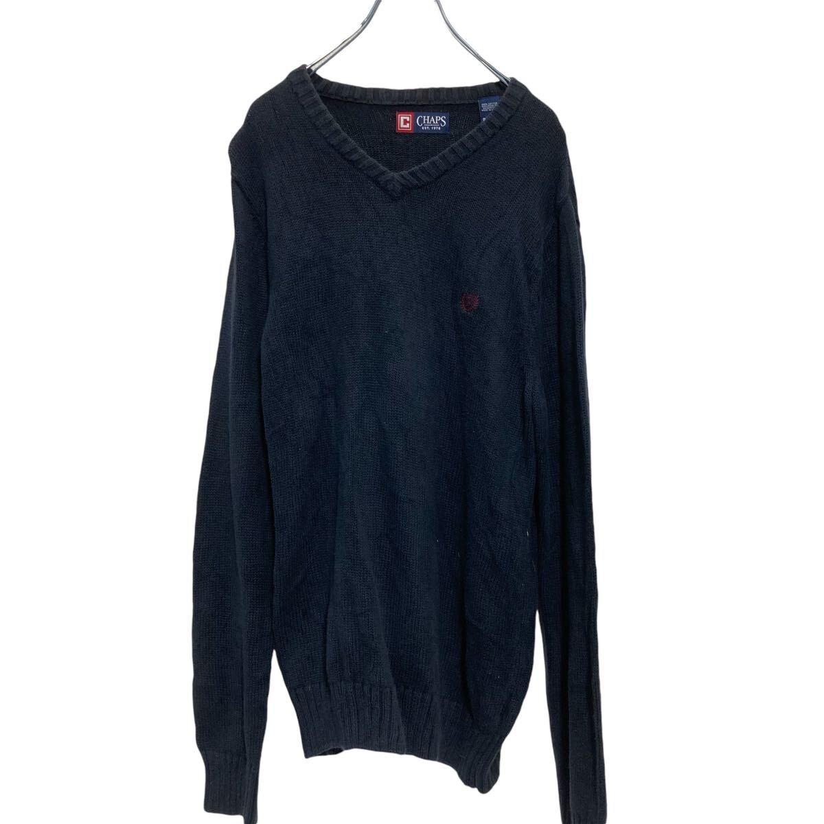 【中古】【古着】 CHAPS コットンニット セーター S ネイビー チャップス Vネック ワンポイントロゴ 古着卸 アメリカ仕入 a611-6008