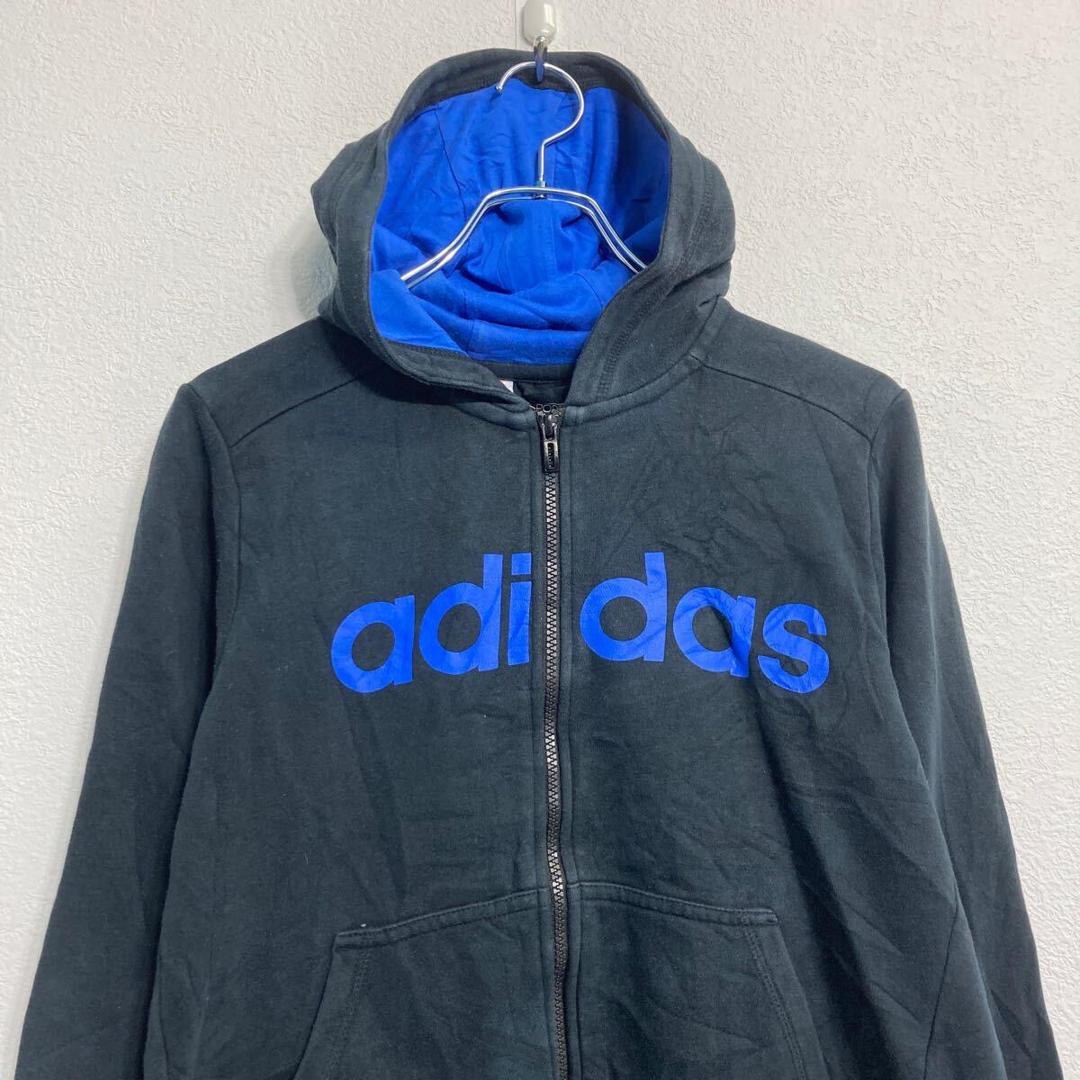 【中古】【古着】 adidas プリントスウェット パーカー キッズ M~ ブラック フルジップ ロゴ 古着卸 アメリカ仕入 a611-6016