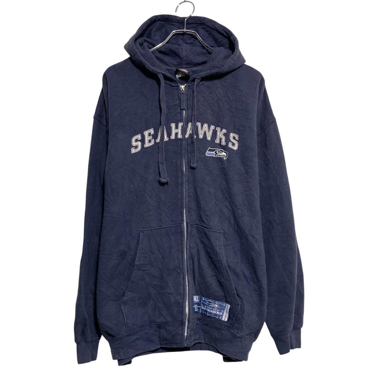 【中古】【古着】 NFL プリントスウェット パーカー エヌエフエル M ネイビー フルジップ シアトルシーホークス アメフト 古着卸 アメリカ仕入 a611-6059