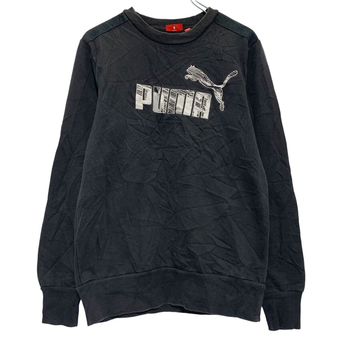 【中古】【古着】 PUMA ロゴスウェット トレーナー S ブラック ホワイト プーマ プルオーバー バックプリント 古着卸 アメリカ仕入 a611-6077