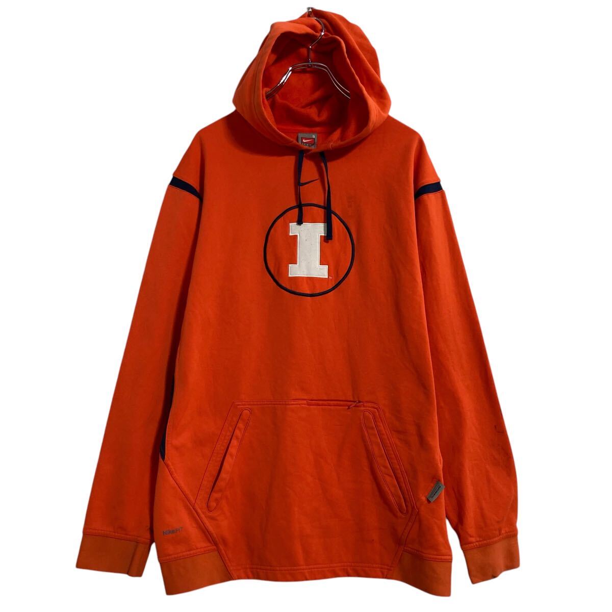 【中古】【古着】 NIKE ロゴスウェット パーカー S オレンジ ネイビー ナイキ スポーツ ILLINOIS プルオーバー 古着卸 アメリカ仕入 a611-6092