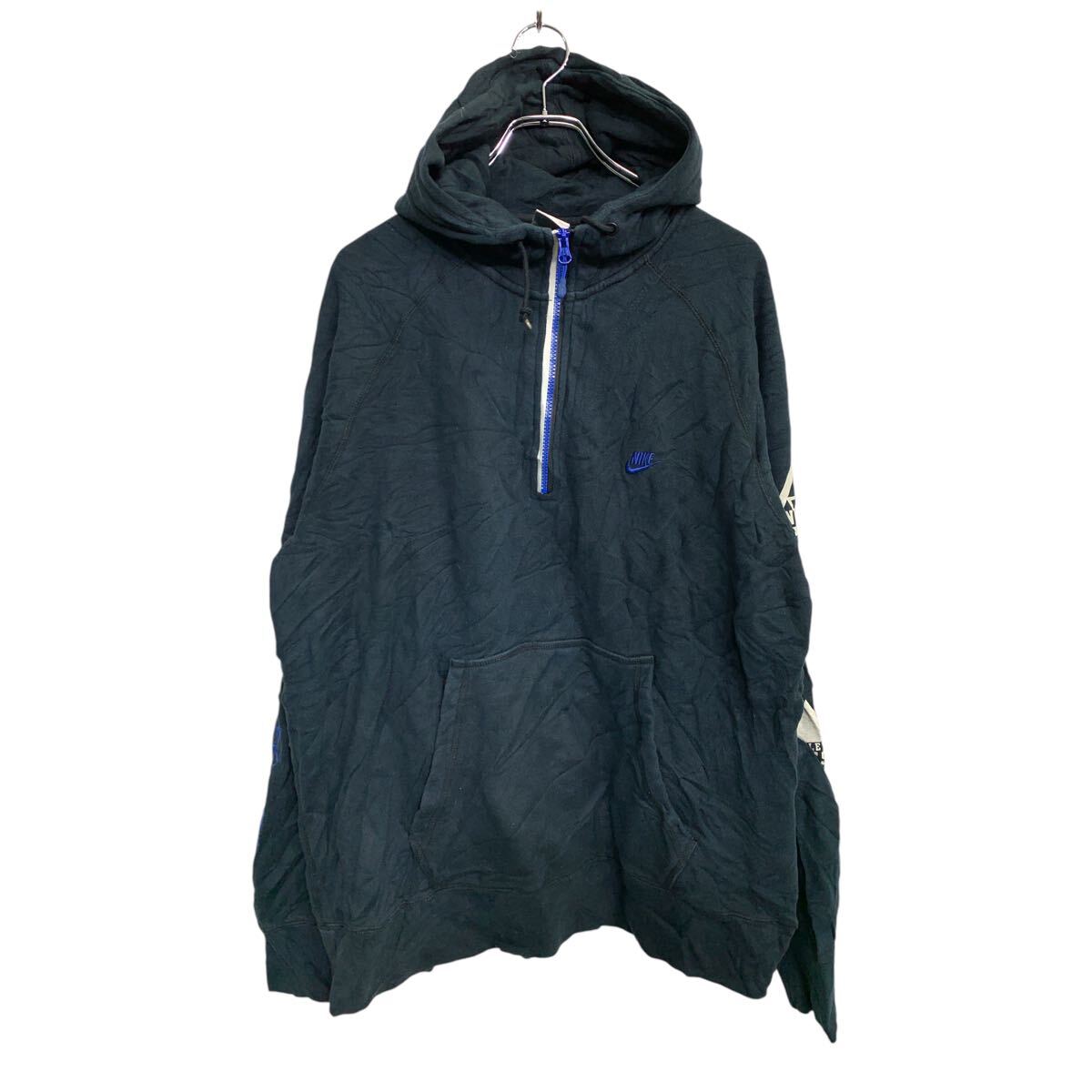Rakuten - 【中古】【古着】 NIKE ロゴ スウェット パーカー XLサイズ ナイキ ハーフジップ ブラック 古着卸 アメリカ仕入 t2411-3389