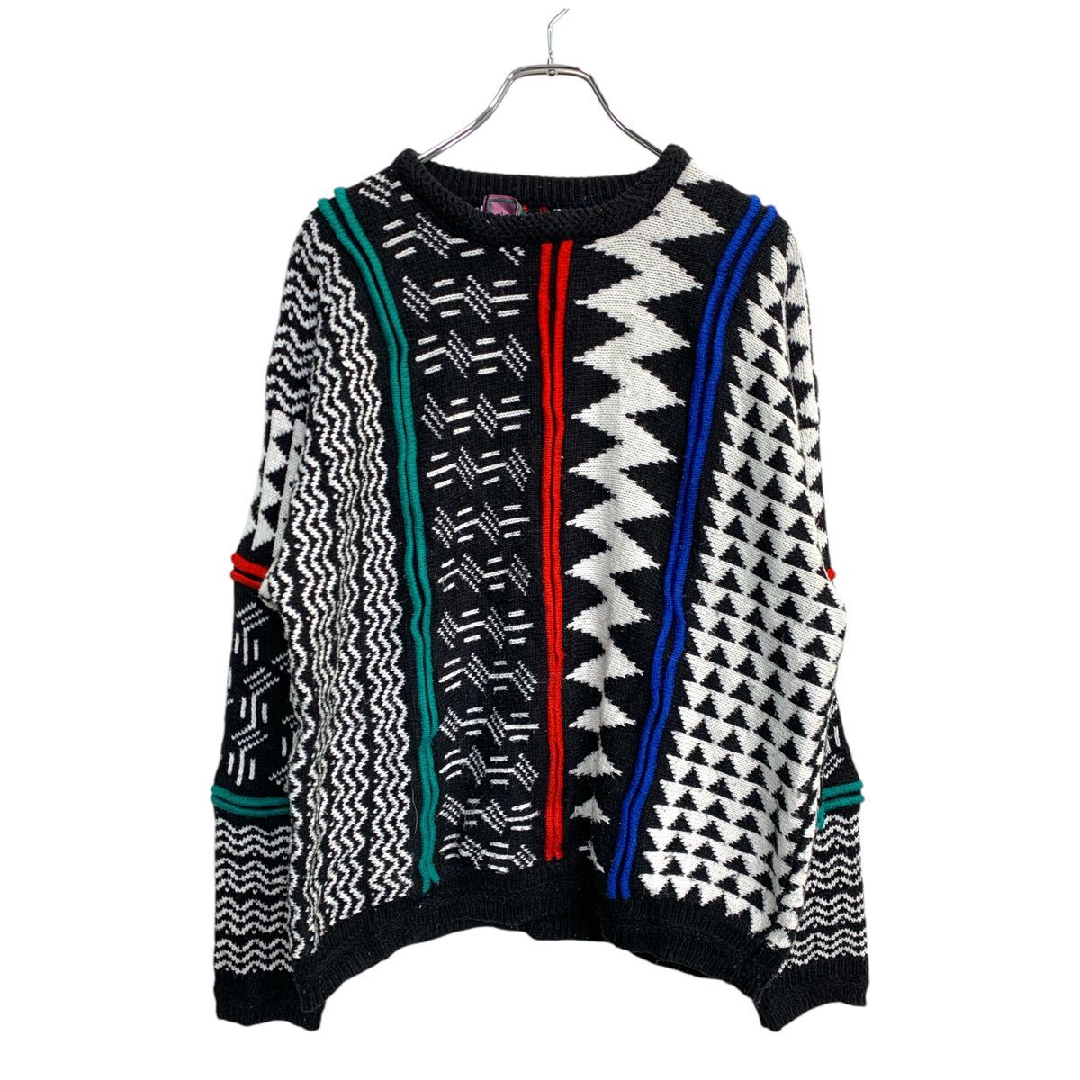 【中古】【古着】 CONCRETE ニット セーター Lサイズ 総柄 アクリル 古着卸 アメリカ仕入 t2411-3427