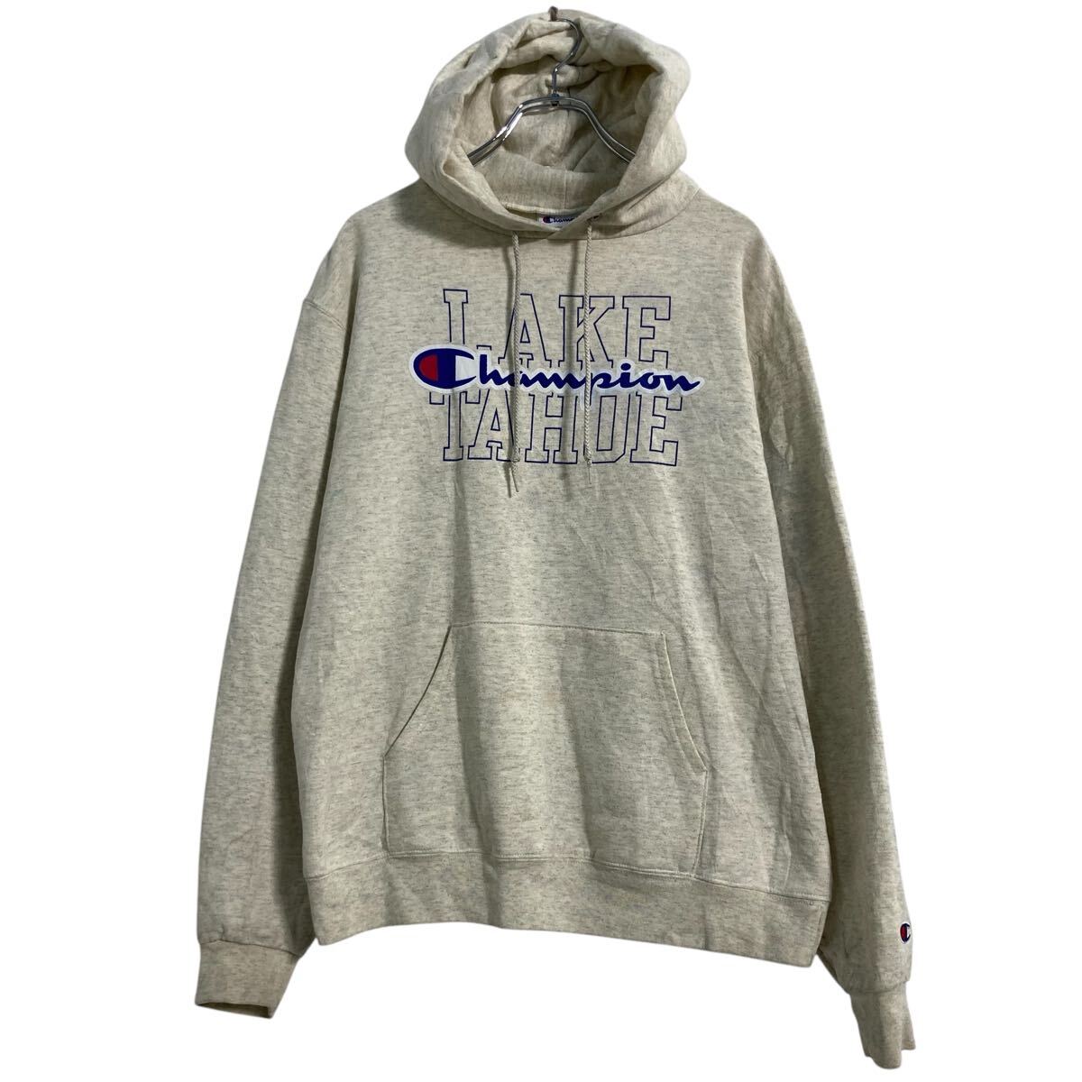 【中古】【古着】 Champion プリントスウェット パーカー M アイボリー チャンピオン プルオーバー 裏起毛 古着卸 アメリカ仕入 a611-6169