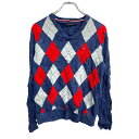 【中古】【古着】 TOMMY HILFIGER ニット セーターSサイズ トミーヒルフィガー Vネック ネイビー アーガイル柄 古着卸 アメリカ仕入 t2411...