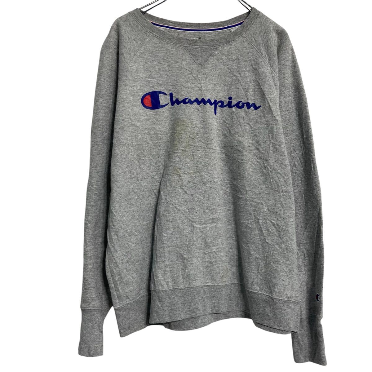 【中古】【古着】 champion プリント スウェット トレーナー チャンピオン L グレー ラグラン プルオーバー 古着卸 アメリカ仕入 a611-6402