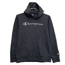 【中古】【古着】 champion プリントスウェット パーカーチャンピオン レディース XL ブラック プルオーバー 薄手 古着卸 アメリカ仕入 a611-6507