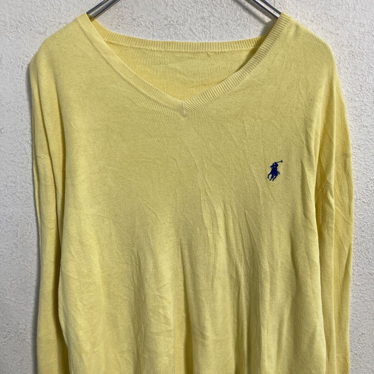 【中古】【古着】 POLO RALPH LAUREN コットン ニット セーター S 程 イエロー ポロラルフローレン 薄手 Vネック 古着卸 アメリカ仕入 a611-6511