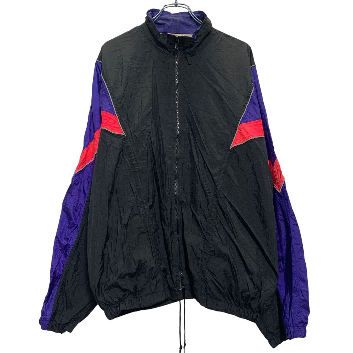【中古】【古着】 ナイロンジャケット XL ブラック パープル ピンク ジップアップ ビッグサイズ ラグラン スポーティー 古着卸 アメリカ仕入 a611-6531